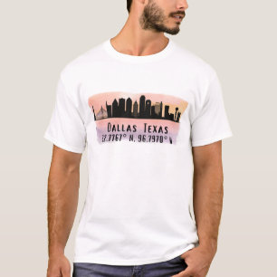 Dallas TX Skyline Latitude and Longitude T-Shirt