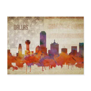 Dallas, TX | Watercolor City Skyline Postcard