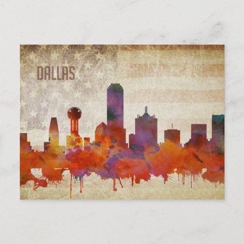 Dallas TX Watercolor City Skyline Postcard