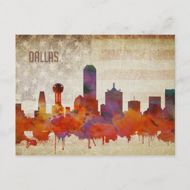 Dallas, TX | Watercolor City Skyline Postcard (Front)