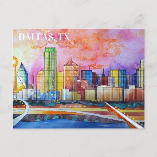 Dallas Tx Watercolor Postcard 