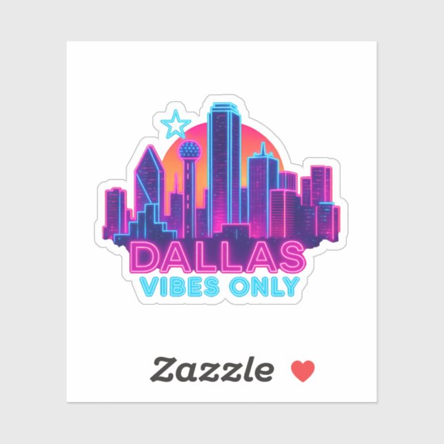Dallas Vibes Only – Neon Skyline 1980s Synthwave A Sticker (Sheet)