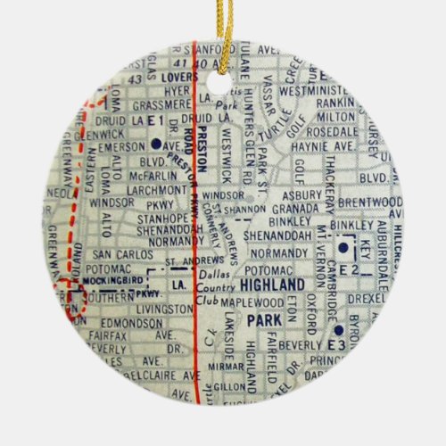 Dallas Vintage Map Ceramic Ornament