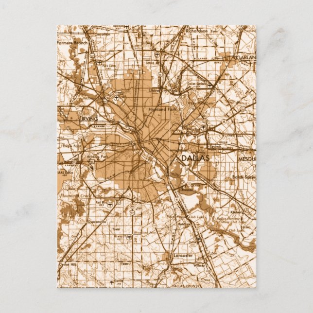 Dallas Vintage map Postcard (Front)