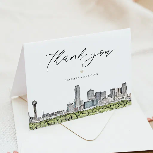 DALLAS Watercolor Skyline Thank You Card