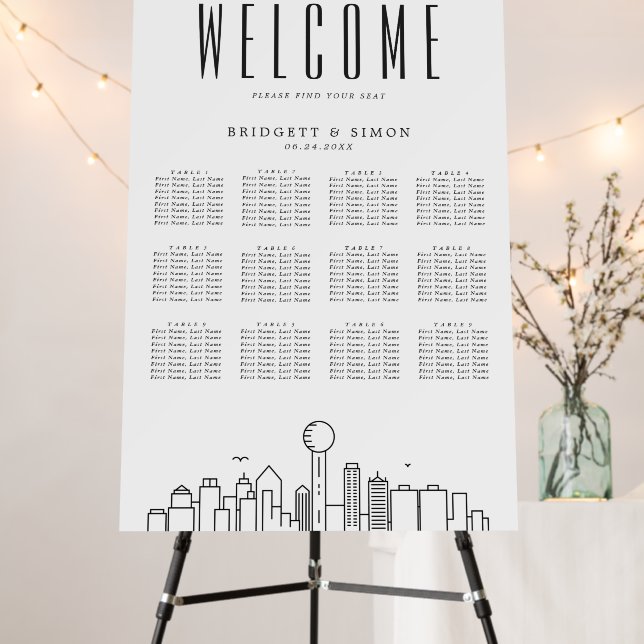 Dallas Wedding | 12 Table Seating Chart  Foam Board (In Situ (Stand))
