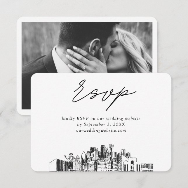 Dallas Wedding Minimalist Sketch RSVP Enclosure Card (Front/Back)