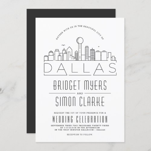 Dallas Wedding  Stylized Skyline Invitation