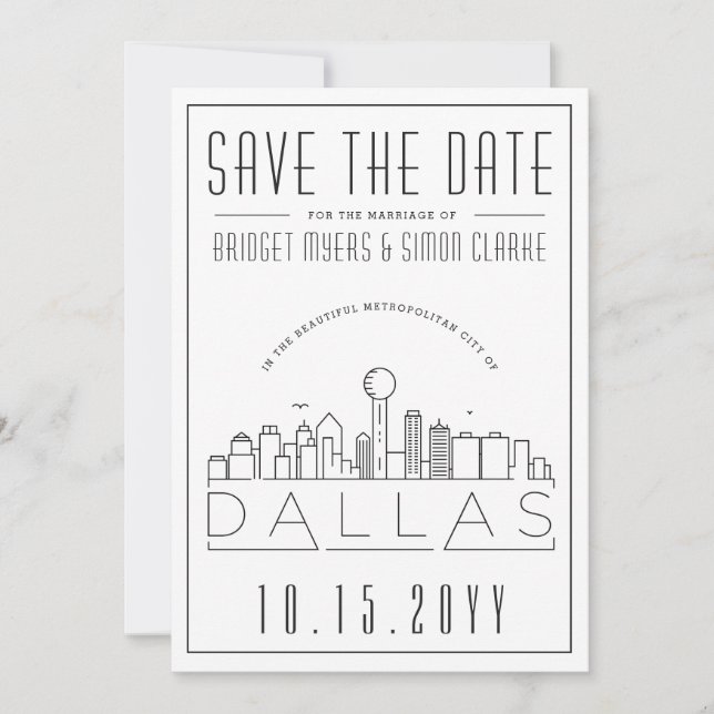 Dallas Wedding Stylized Skyline Save the Date Invitation (Front)