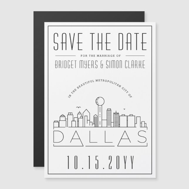 Dallas Wedding | Stylized Skyline Save the Date Magnetic Invitation (Front/Back)