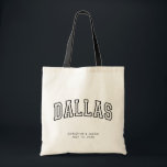 Dallas Wedding Texas Welcome Tote Bag<br><div class="desc">Get ready for a memorable Dallas wedding experience with this customizable welcome tote bag! It's the perfect gift tote that guests will actually want to keep. This sleek and practical tote features the word "Dallas" along with your names and date.</div>