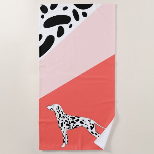 Dalmatian Abstract Block Print _ Coral Pink Beach Towel