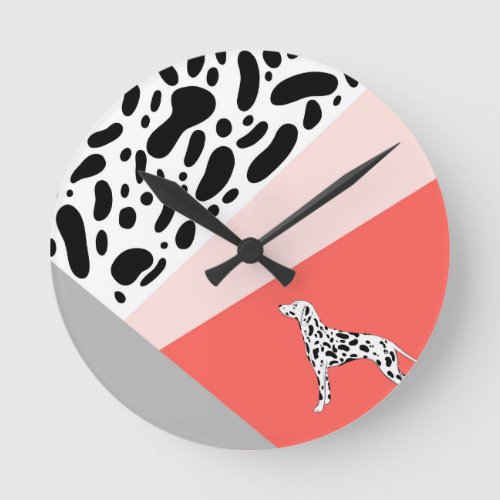 Dalmatian Abstract Block Print _ Coral Pink Round Clock