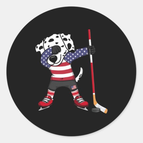 Dalmatian America Ice Hockey Fans Jersey Usa Flag  Classic Round Sticker