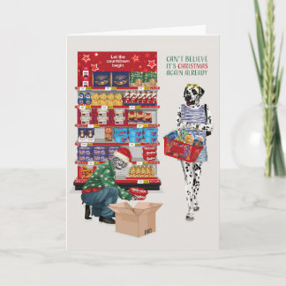 Dalmatian and Cat Can't Believe It's Christmas Card