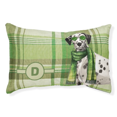 Dalmatian and Green Plaid with Dogs Monogram Pet Bed