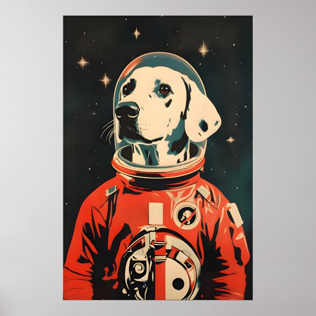 Dalmatian Astronaut Poster, Dalmatian Retro Print (Front)