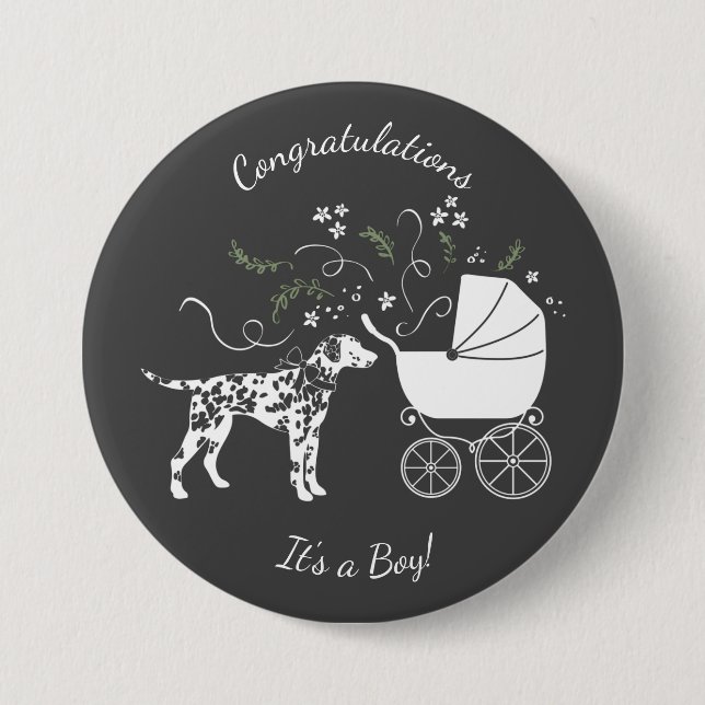 Dalmatian Baby Shower Dog Silhouette Button (Front)