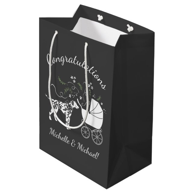 Dalmatian Baby Shower Dog Silhouette Medium Gift Bag (Back Angled)