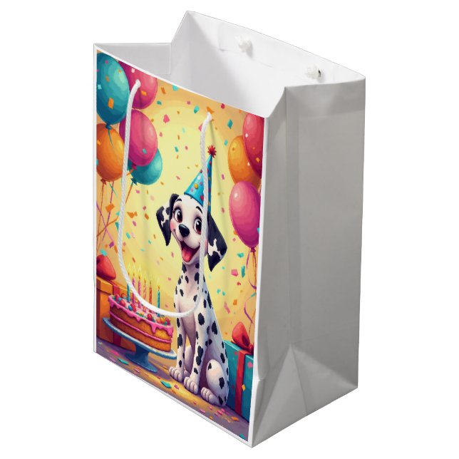 Dalmatian Birthday Celebration Medium Gift Bag (Front Angled)