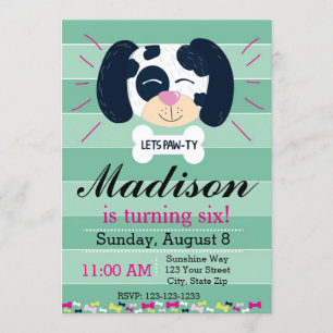 Dalmatian Birthday Invitation (green stripes)