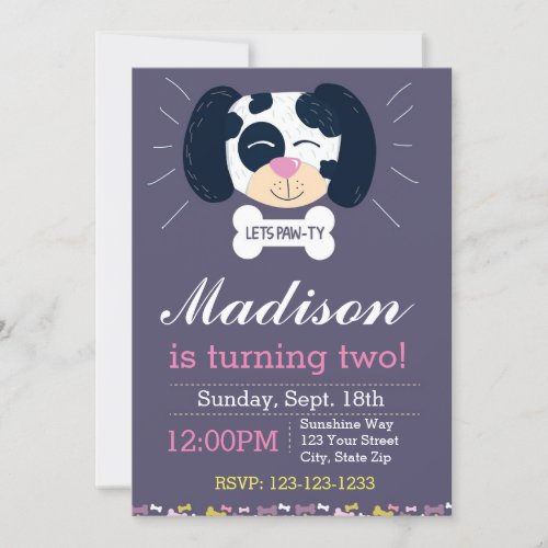 Dalmatian Birthday Invitation purple