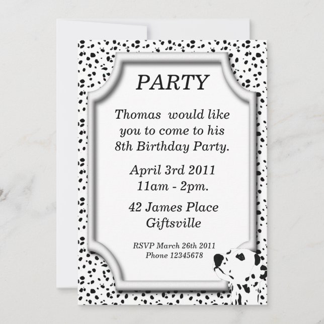Dalmatian Birthday Party Invitation (Front)