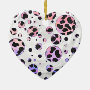 Dalmatian Black and Pink Polka Dot Print Ceramic Ornament