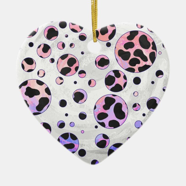 Dalmatian Black and Pink Polka Dot Print Ceramic Ornament (Front)