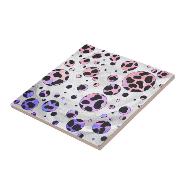 Dalmatian Black and Pink Polka Dot Print Ceramic Tile (Side)