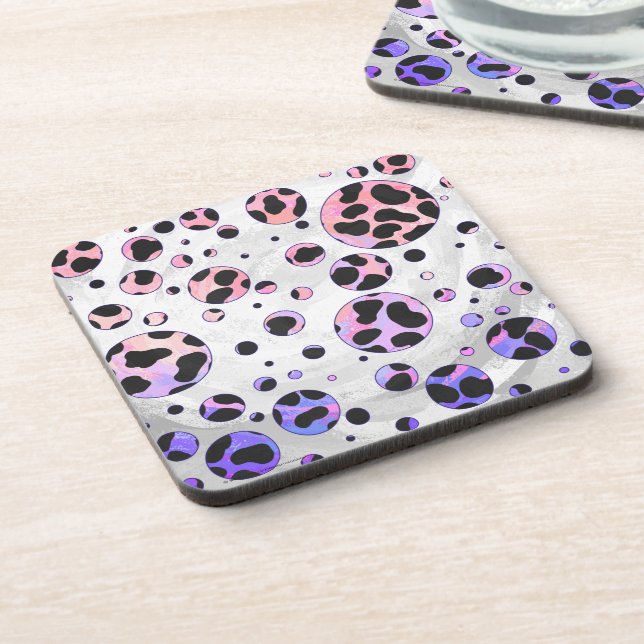 Dalmatian Black and Pink Polka Dot Print Coaster (Left Side)