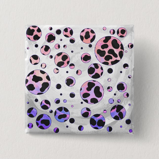 Dalmatian Black and Pink Polka Dot Print Pinback Button (Front)