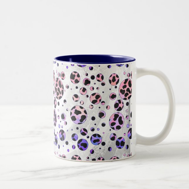 Dalmatian Black and Pink Polka Dot Print Two-Tone Coffee Mug (Right)