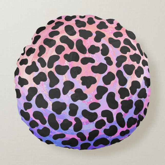 Dalmatian Black and Pink Print Round Pillow (Front)