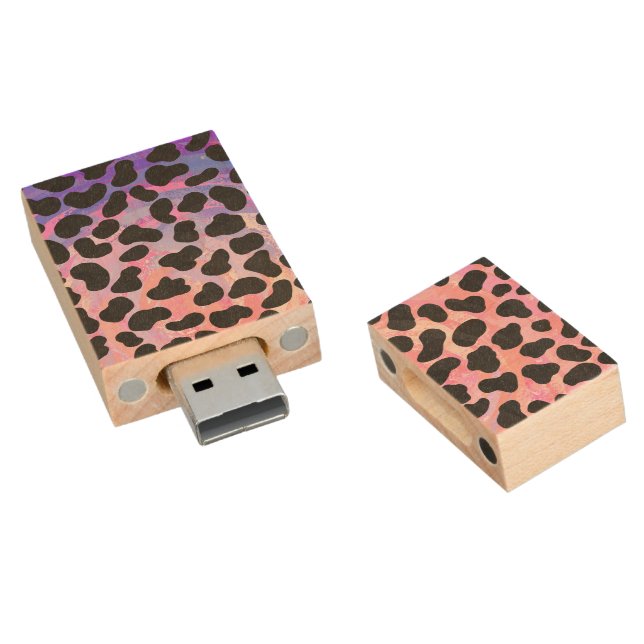 Dalmatian Black and Pink Print Wood USB Flash Drive (Angled)