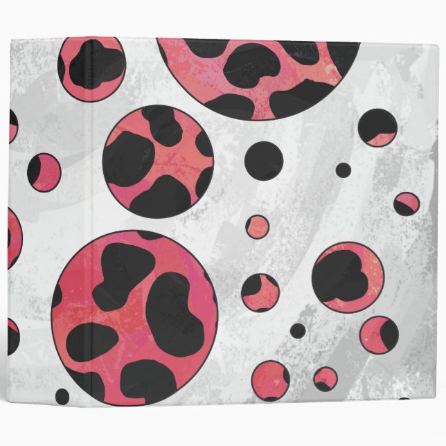 Dalmatian Black and Red with Polka Dots 3 Ring Binder (Front/Spine)