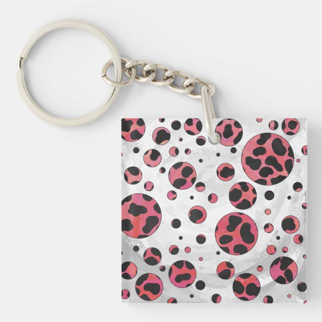 Dalmatian Black and Red with Polka Dots Keychain (Front)