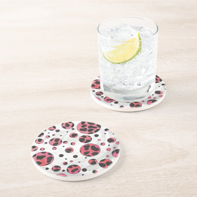 Dalmatian Black and Red with Polka Dots Sandstone Coaster (Side)