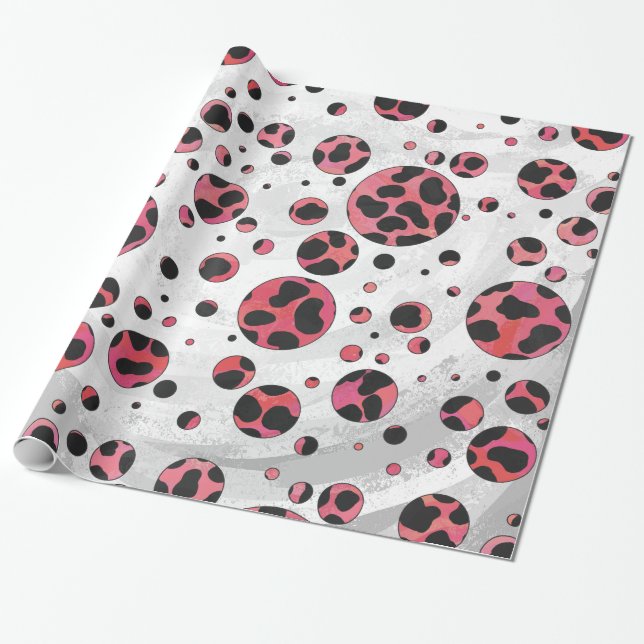 Dalmatian Black and Red with Polka Dots Wrapping Paper (Unrolled)