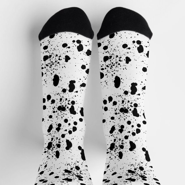 Dalmatian Black and White Print Pattern Socks (Top)