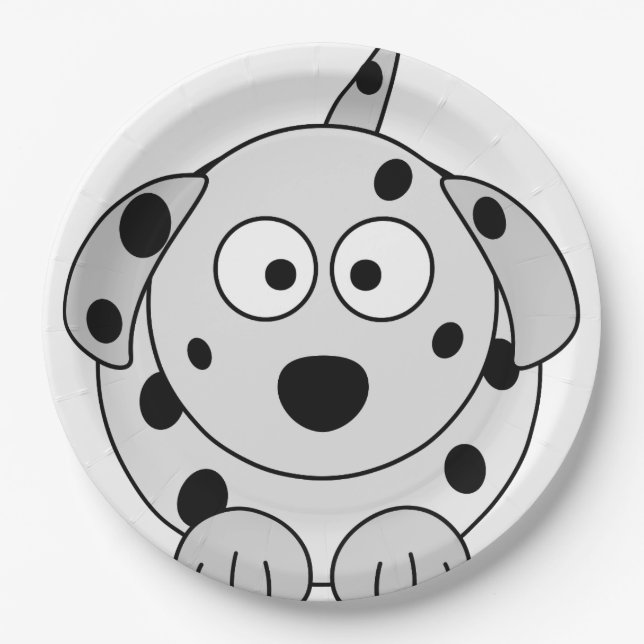 dalmatian black round cartoon paper plates (Front)