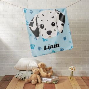 Dalmatian Blue Paw Print Personalized Baby Blanket