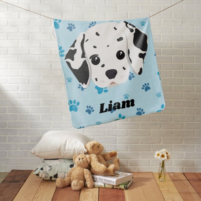 Dalmatian Blue Paw Print Personalized  Baby Blanket (In Situ)