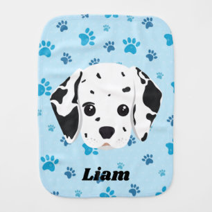 Dalmatian Blue Paw Print Personalized Baby Burp Cloth