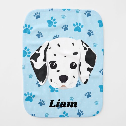 Dalmatian Blue Paw Print Personalized  Baby Burp Cloth