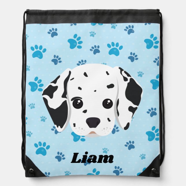 Dalmatian Blue Paw Print Personalized   Drawstring Bag (Front)
