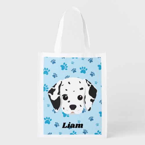 Dalmatian Blue Paw Print Personalized   Grocery Bag