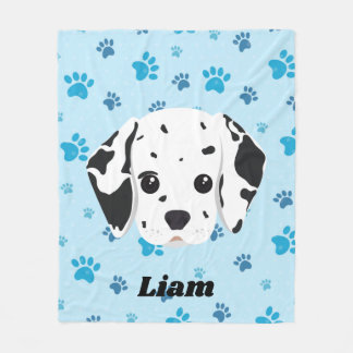 Dalmatian Blue Paw Print Personalized Kids Fleece Blanket