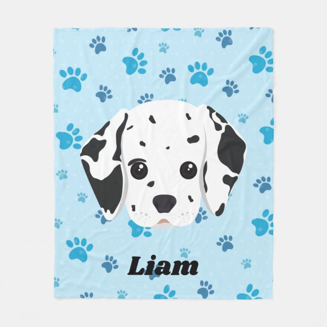 Dalmatian Blue Paw Print Personalized Kids Fleece Blanket (Front)