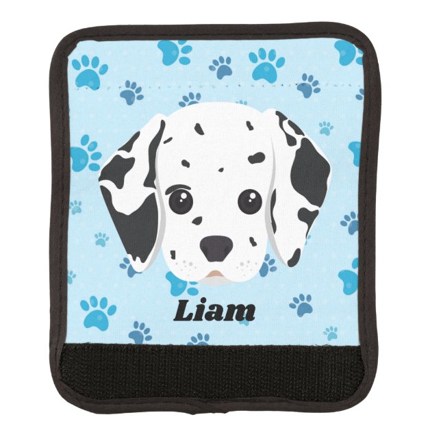Dalmatian Blue Paw Print Personalized Luggage Handle Wrap (Front)